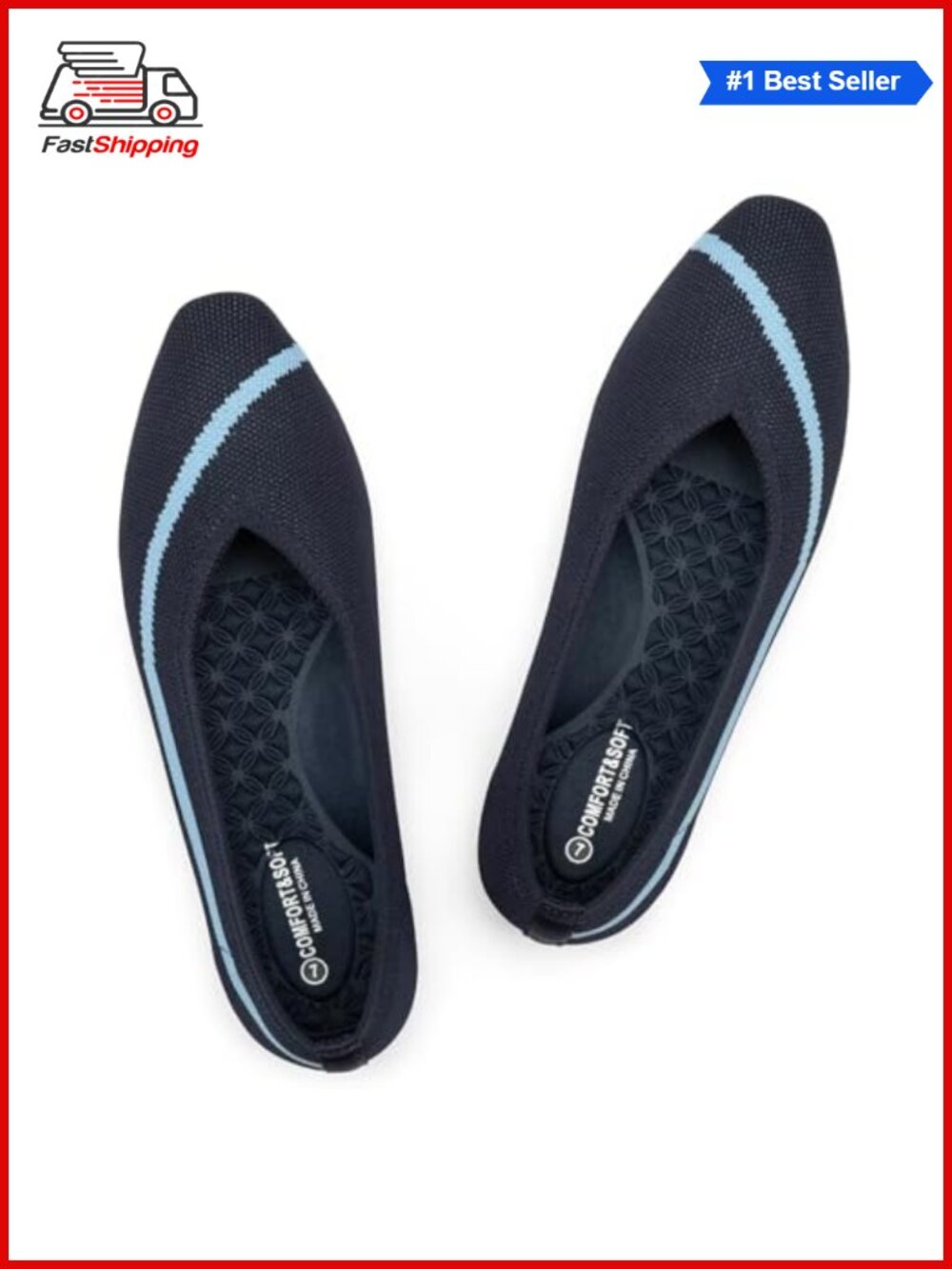 Women's Washable Knitted Square Toe Flats Comfortable Ballet Shoes